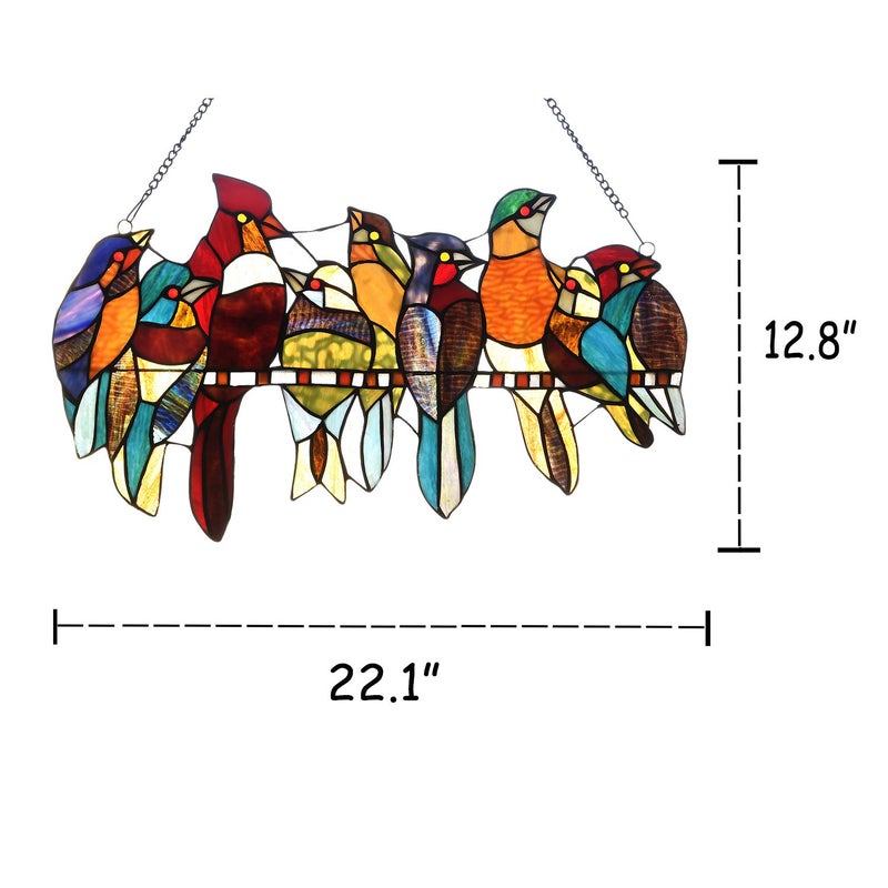 Capulina Mothers Day Stained Glass Birds Gifts Window Hangings 9 Multicolor Birds on a Wire Suncatcher Birds Lovers Gifts Decor for Home Office - Image 2